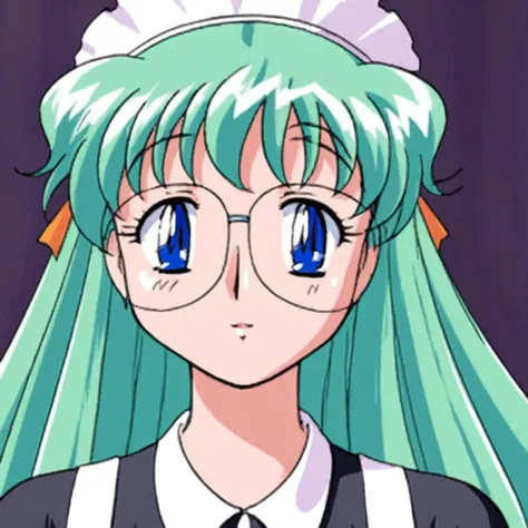 a close up of a person with glasses and a green hair