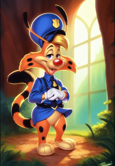 a cartoon tiger dressed as a police officer in a blue uniform