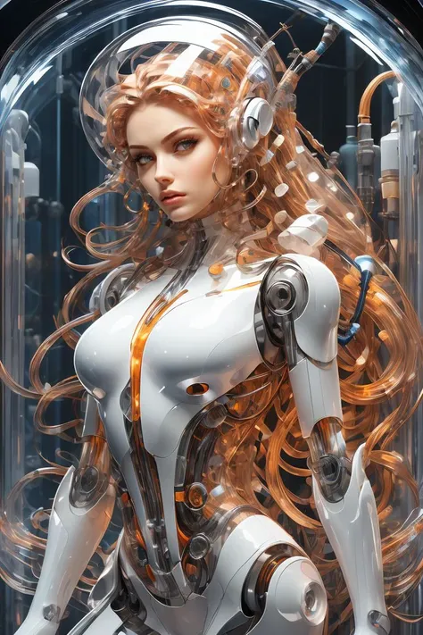 masterpiece,best quality,,bio-robot,glassy texture,mechanical core,conduit,hes got tubes all over him,medusas hair,stylish_pose, <lora:ä»¿çæºå¨äºº_v0.5:0.8>