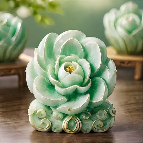 masterpiece,best quality,close up,loong,jade flower,solo,((jade sculpture)),sculpture,crafts,on the table,(artware),goldline, <lora:æéç»ç_V2.0_v2.0:0.8>