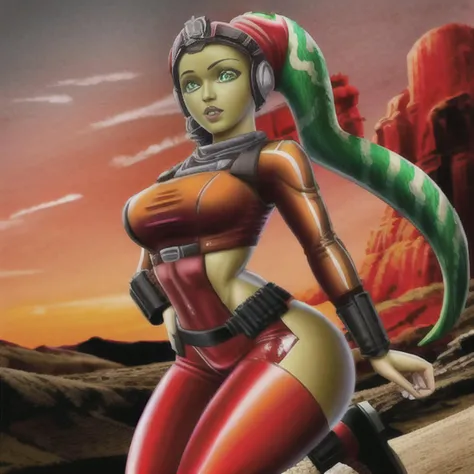 blood soaked, ((((twilek)))), ((orange skinned)) woman with (((green eyes))) holding a pistol, blood-stained laytex jumpsuit, blood moon, outdoors, abs, full body, blood on hands, 1girl,  blood on face, blood on breasts, blood on hands, blood on arms, bloo...