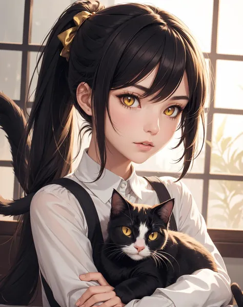 anime girl with a cat in her arms