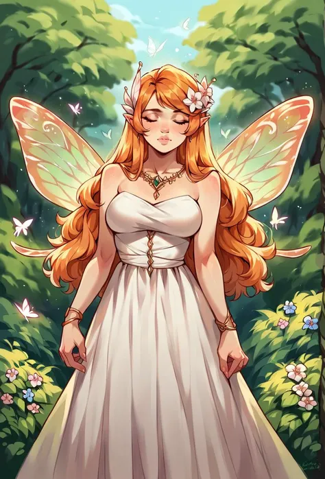 a woman in a white dress with a fairy wings on her head