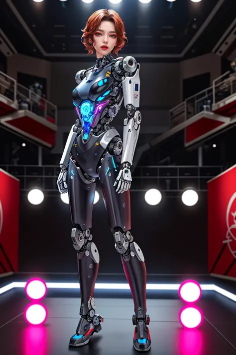 highres,absurdres,masterpiece,best quality,original,extremely detailed CG,extremely detailed wallpaper,perfect lighting,jitome,lips,makeup,standing on the stage,blurry background,1girl,
<lora:meshav2:0.7>,cyborgs science fiction mechanical arm robot,robot ...