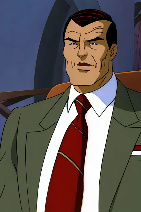 a close up of a cartoon man in a suit and tie