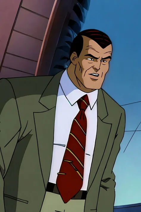 a close up of a cartoon man in a suit and tie