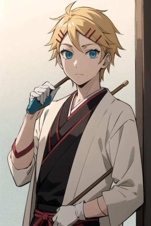 masterpiece, best quality, sketch, 1boy, solo, male focus, looking at viewer, , depth of field, anime coloring, , <lora:finnian_kuroshitsuji:0.68>, finnian_kuroshitsuji, blonde hair, aqua eyes, , feudal japan,