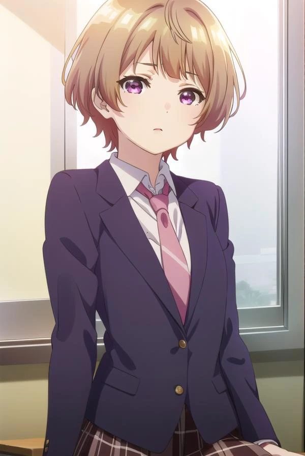 hanabinatsubayashi, <lora:hanabi natsubayashi s1-lora-nochekaiser:1>,
hanabi natsubayashi, short hair, brown hair, (pink eyes:1.2),
BREAK skirt, shirt, long sleeves, school uniform, jacket, white shirt, pleated skirt, necktie, collared shirt, plaid, plaid ...