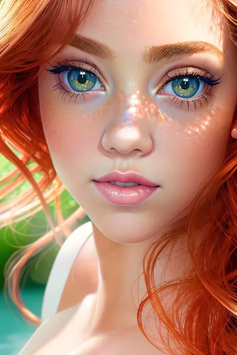 portrait photo of beautiful ginger woman (dollienobodysd15:1.1) (high contrast:1.1) puffy eyes eye lids half close seductive blo...