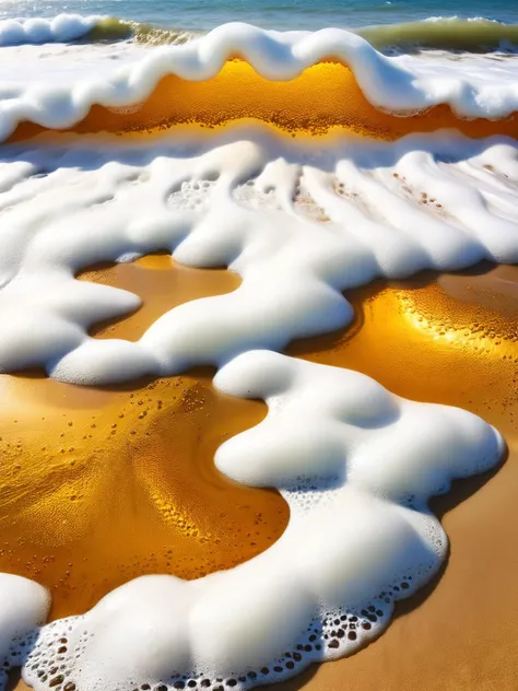 An ocean and waves of ral-beer landing on the golden beach on a beautiful sunny day <lora:ral-beer-sdxl:1> <lora:EnvyBetterHiresFixXL01:0:hr=1>