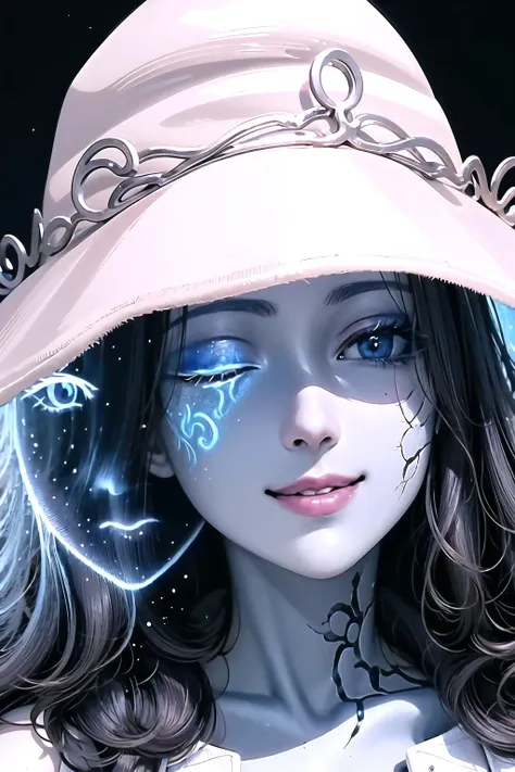 anime girl with a hat and a glowing face