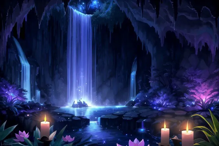 *Tall jungle waterfall background*
*Luni and Luna* *Pink, Blue, Violet, Indigo* *Aloe and Lotus*
*Druid Ruins* *Night* *Fireflies* *Candlelight*
 *Glowing cave entrance*