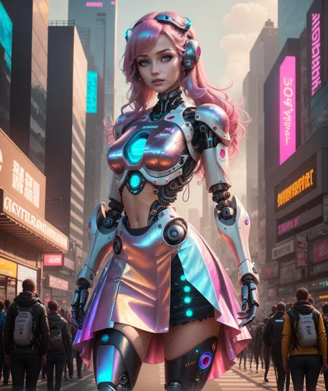 a woman in a futuristic outfit standing on a city street