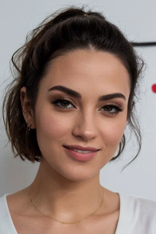 a woman with a white shirt and a necklace on