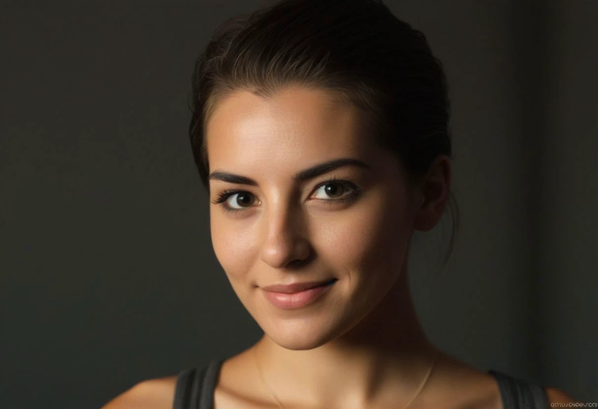 a close up of a woman with a necklace on her neck