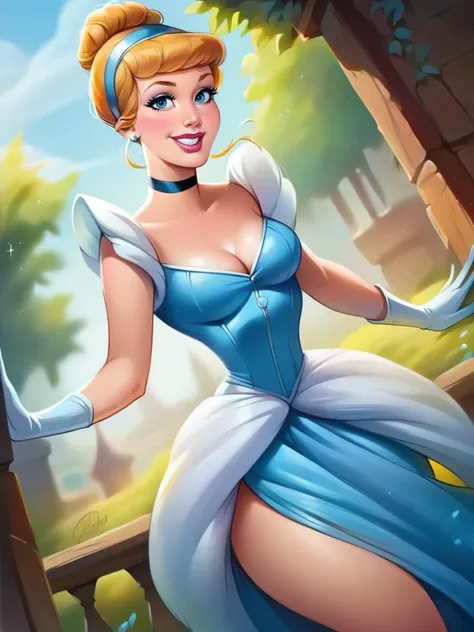 a cartoon picture of a woman dressed in a blue dress