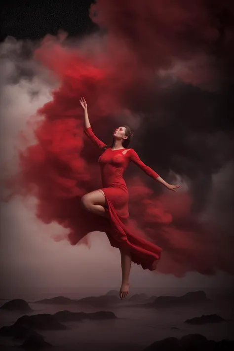 1girl,engulfed by red powder explosion,upper body,dynamic pose,red long dress,floating,
dark and moody background,motion blur,billowing thick and heavy fog,gold filigree,epic mist,epic clouds,fire particles,nebulae,
<lora:Sandstorm_v1.0:1>,