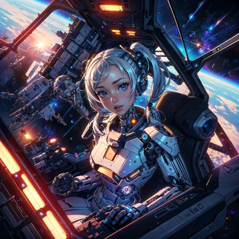 a woman in a space station looking out the window