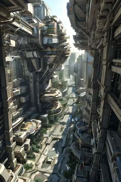 a view of a futuristic city with a lot of tall buildings