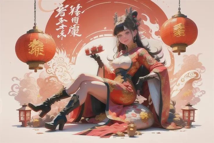 [(white background:1.5)::5],(bottle bottom:0.9),masterpiece,(full body:1.2),
Dragon and girl, 1girl, dragon, long hair, dress, gloves, solo, smile, fire, red dress, black gloves, red eyes, chinese clothes, looking at viewer, holding, brown hair, bangs, bre...