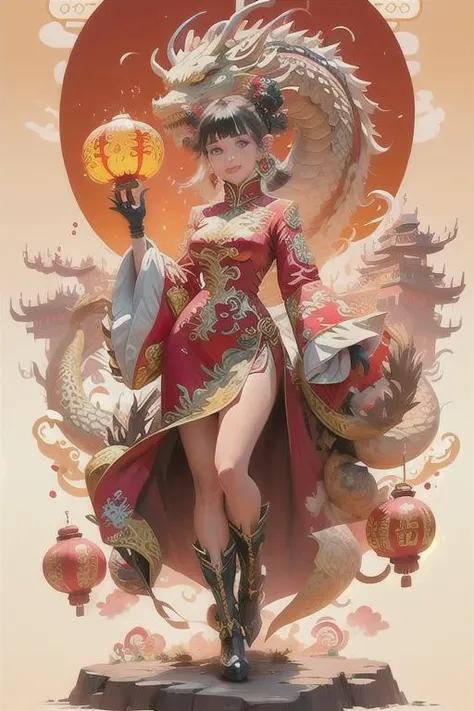 [(white background:1.5)::5],(bottle bottom:0.9),masterpiece,(full body:1.2),
Dragon and girl, 1girl, dragon, long hair, dress, gloves, solo, smile, fire, red dress, black gloves, red eyes, chinese clothes, looking at viewer, holding, brown hair, bangs, bre...