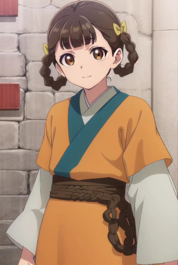 kusuriyaxiaolan, <lora:kusuriya xiaolan s1-lora-nochekaiser:1>,
xiaolan, bangs, brown hair, hair ornament, (brown eyes:1.3), braid, hair rings, smile,
BREAK japanese clothes, robe, orange robe, long sleeves, skirt, white skirt,
BREAK outdoors,
BREAK lookin...