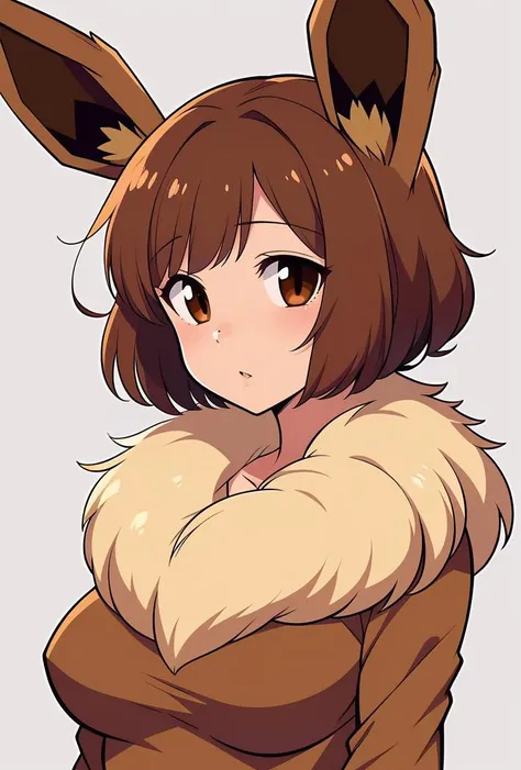 (masterpiece, best quality), 1girl,  Bronze Curly Bob with Side Part, Size E breasts,     <lora:1720551427477567089:0.8> Brown hair, Fur trim, Eevee, Animal ears, Brown eyes