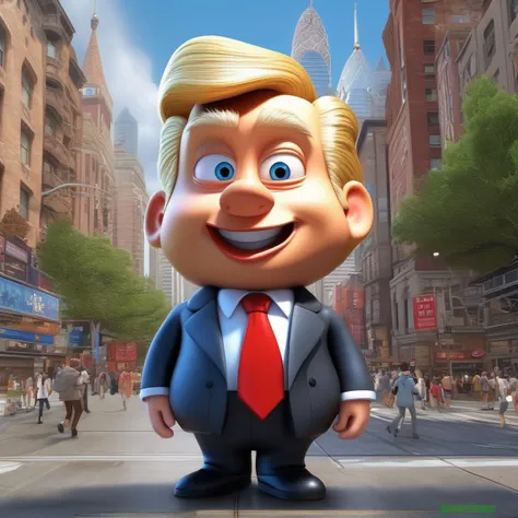 cartoon character of a man in a suit and tie standing on a city street