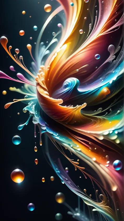 a close up of a colorful swirl with water droplets