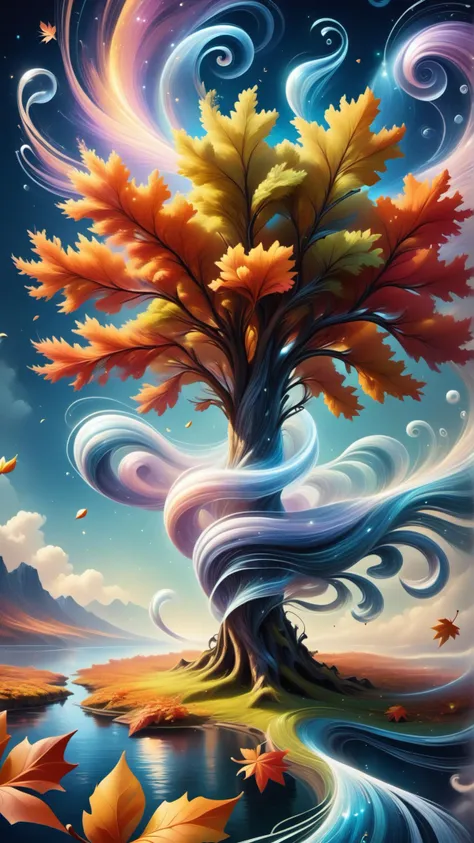 a painting of a tree with a swirly tree in the middle