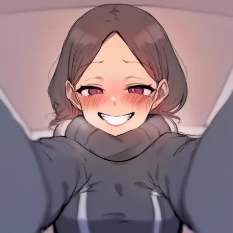 a cartoon girl with a smile on her face and a black shirt