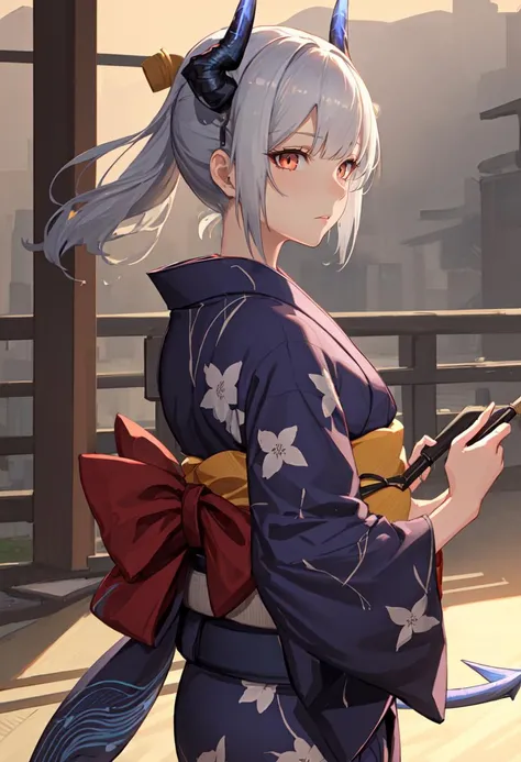 best quality, masterpiece, highres, solo, (liskarm_arknights:1.10), (yukata:1.30), (kimono:1.15), 24 <lora:liskarm_arknights:0.80>