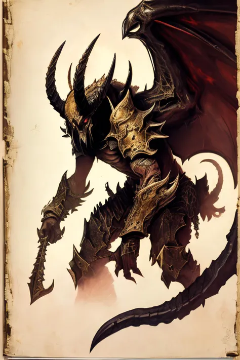 a close up of a demonic creature with a large sword