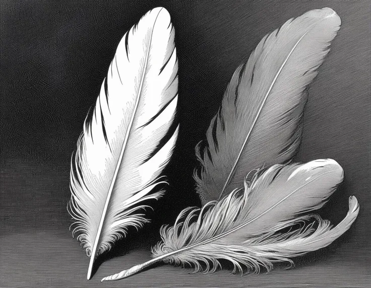 two white feathers are sitting on a table next to each other