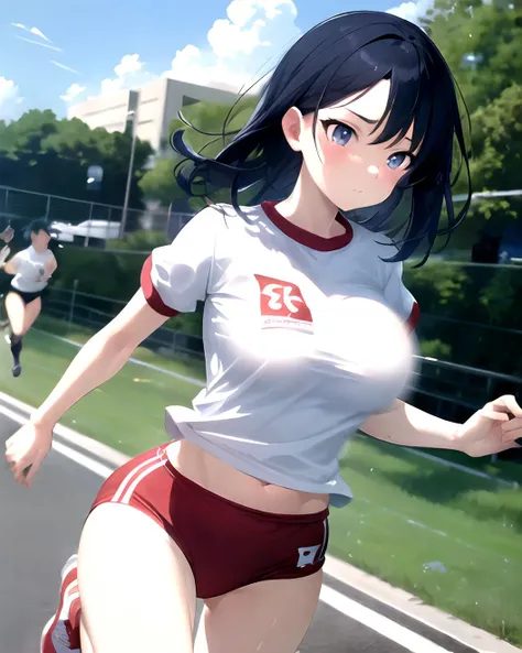 <lora:motion_blur_v0.3:1.3>, (motion_blur1.3),
1girl, solo, cute face, kawaii, cute, very big eyes, Aesthetic Anime Eyes,
small face,
huge breasts, 
gym shirt,  buruma, 
(running:1.2), 
looking afar, looking ahead, 
outdoors, 
masterpiece, best quality,