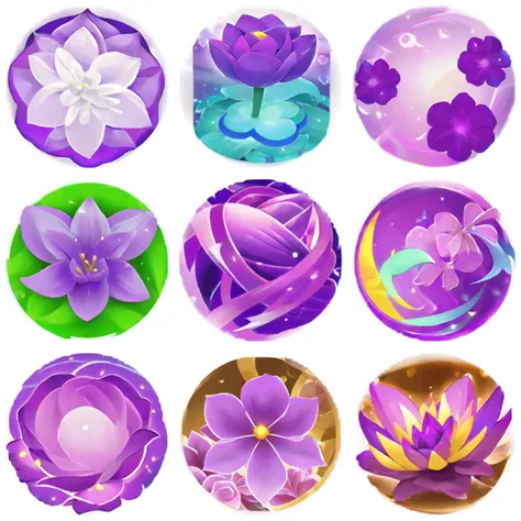 q skill icon,8k,high quality,white theme,no humans, flower, purple flower, glowing, solo, pokemon (creature), border