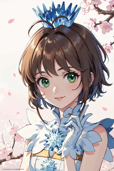 <lyco:kinomoto_sakura_v1:1.0> 
kinomoto sakura, 1girl, brown hair, short hair, antenna hair, ahoge, crown, green eyes, white dress, sleeveless, white gloves
(best quality, masterpiece, RAW photo,ultra-detailed:1.2), <lyco:GoodHands-beta2:1.0>,1girl,solo,lo...