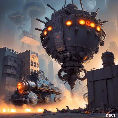 rendering, realistic,  Halloween Orange  and Aqua Blue very overcomplicated (art deco:1.2) huge war machine in roller coaster at 1920s,  a mind-reading device creates controversy , (dieselpunkai:1.2),  <lora:dieselpunkai_9MB:1>