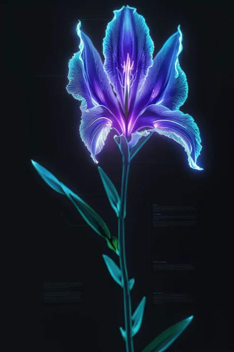 a bioluminescent gladiolus, black background, j_diagram <lora:j_diagram:1>