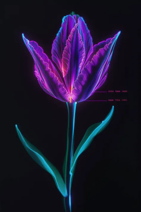 a bioluminescent tulip, black background, j_diagram <lora:j_diagram:1>