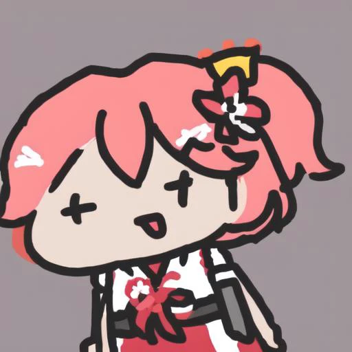 cartoon girl with pink hair and a bow holding a cell phone