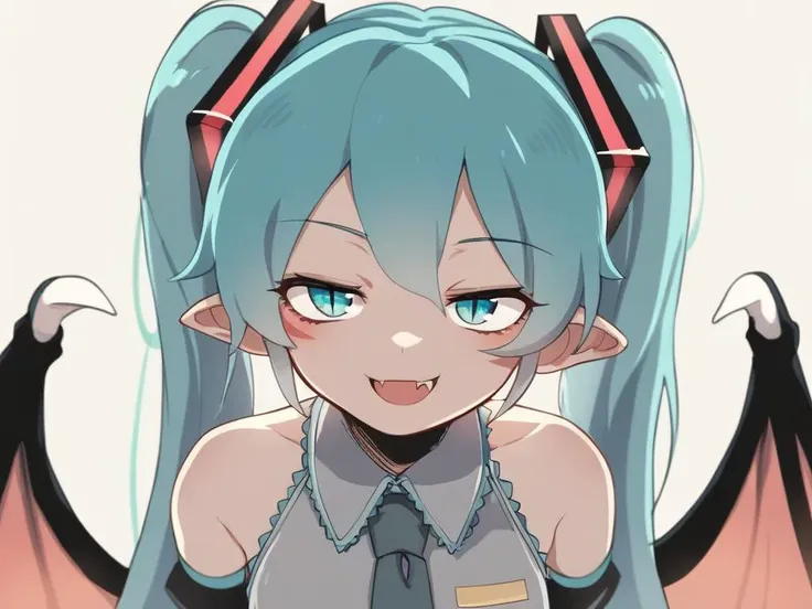 anime girl with blue hair and a tie with a bat on her shoulder