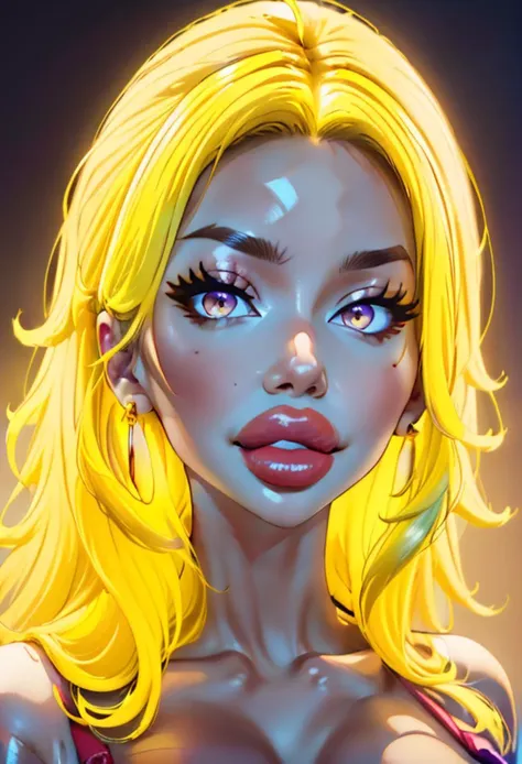 a cartoon image of a woman with blonde hair and blue eyes