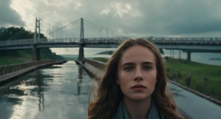 cinematic film still of <lora:Juxtaposition style:1>
Juxtaposition of a woman with bridge on her face and a bridge in the background,1girl,solo,outdoors,sky,cloud,water,lips,scenery,reflection,rain,realistic Juxtaposition, artistic, photography, dramatic l...