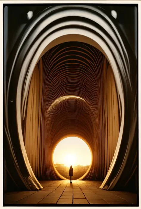 a man standing in a tunnel with a light at the end