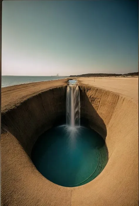 a close up of a small waterfall in a large pool