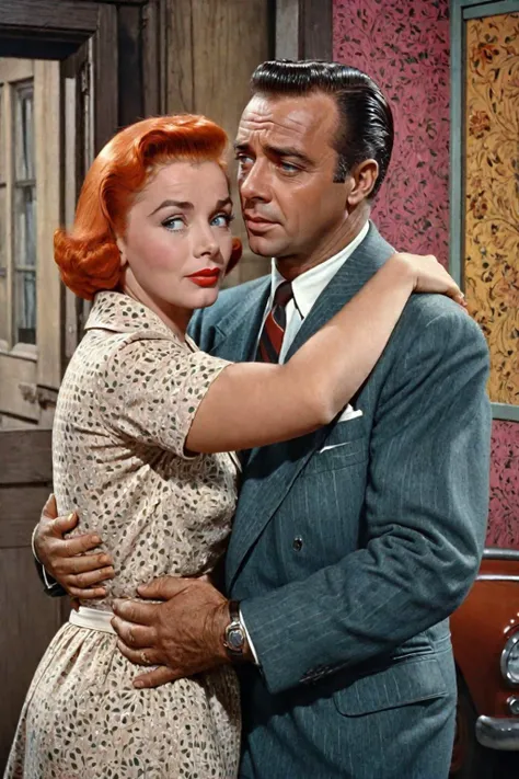 <lora:Eastman_Color_Style_XL:0.7> eastmancolor, 1950s, gritty, a man hugging a dame, photorealistic, highly detailed, intricate, complex background,