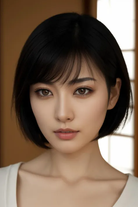 (high quality, best quality, sharp focus:1.3), japanese woman, fit body, hazel eyes, short black hair, underneath home, detailed, extreme detail, intricate detail, highres, absurdres, 4k, 8k, HDR, UHD, masterpiece, immaculate, perfect,