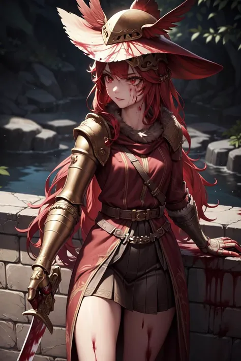 ((best quality)), ((masterpiece)), (detailed), ultra detailed, 1girl, solo
stare, looking at viewer, (interview:1.3),
malenia blade of miquella,
<lora:MaleniaMv3:0.7>
1girl, blood, blood_on_clothes, blood_on_hands, blood_on_weapon, blood_splatter, blood_...
