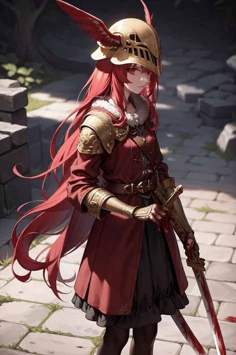 ((best quality)), ((masterpiece)), (detailed), ultra detailed, 1girl, solo
stare, looking at viewer, (interview:1.3),
malenia blade of miquella,
<lora:MaleniaMv3:0.7>
1girl, blood, blood_on_clothes, blood_on_hands, blood_on_weapon, blood_splatter, blood_...